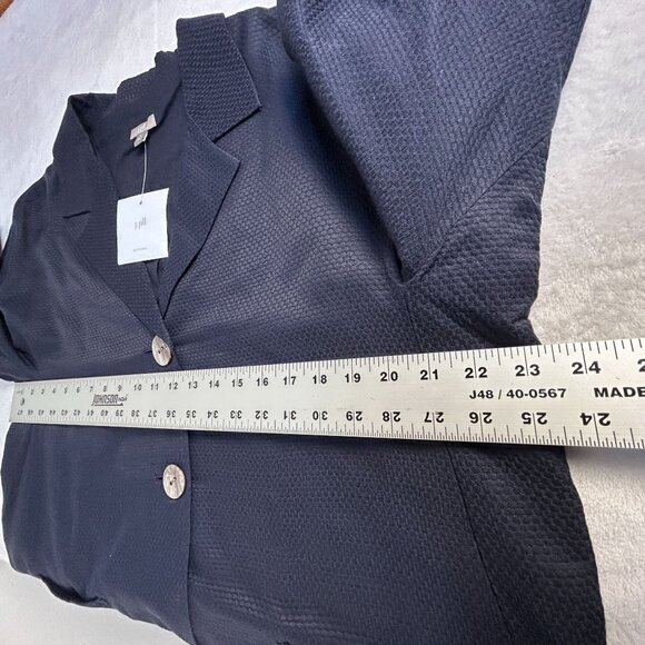 J. Jill Womens XL Ink Blue Silk & Cotton Textured Jacket Two-Button Pockets New - Picture 8 of 9